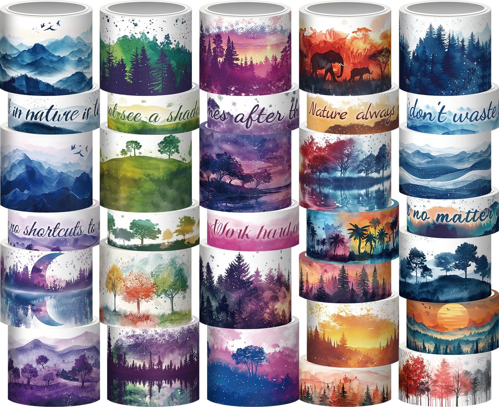 Washi Tape Set 32 Rolls, Four Seasons Forest Natural Washi Tapes for Journali...