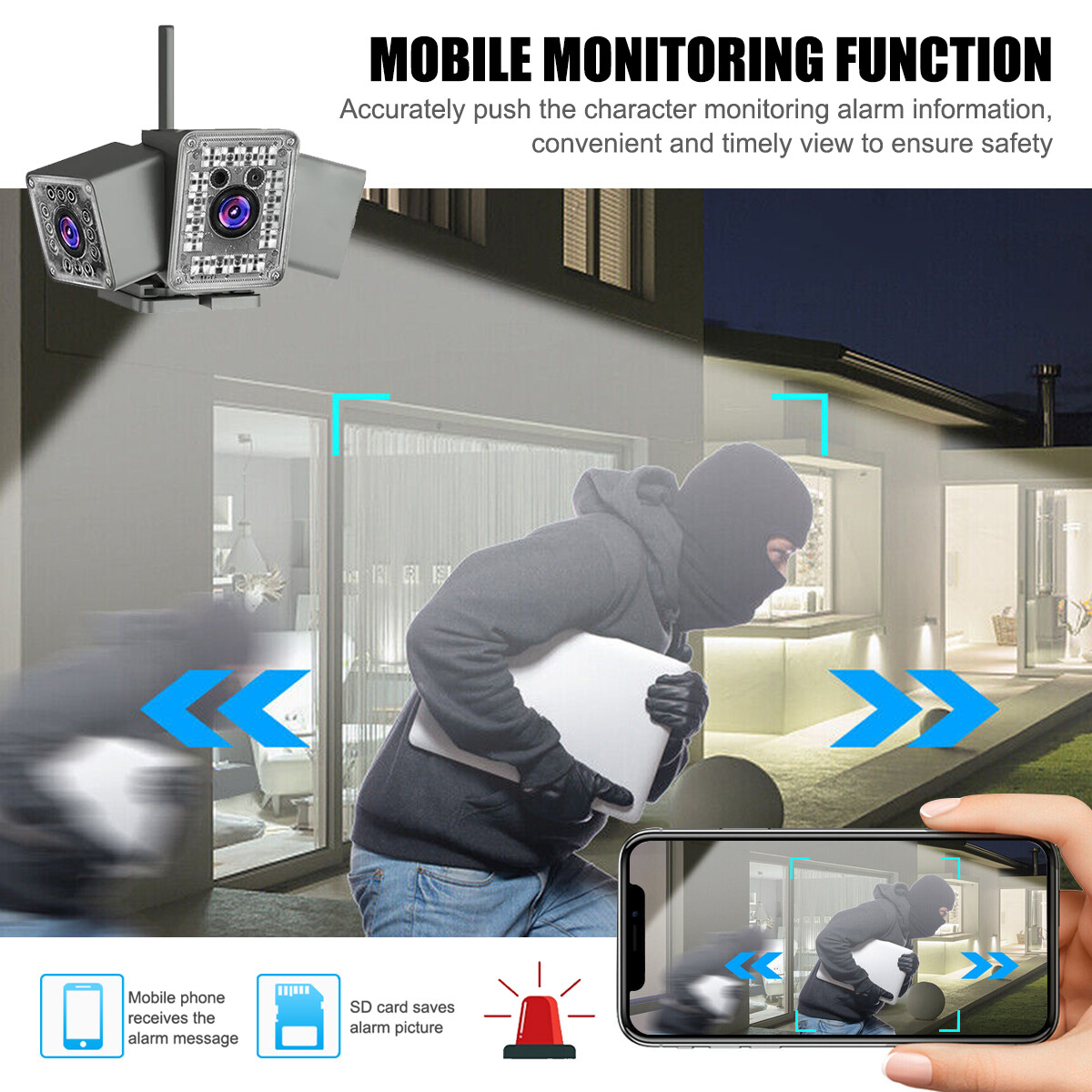 3 Lens Wireless APP WiFi Security Camera System Smart Outdoor Night Vision 2MP
