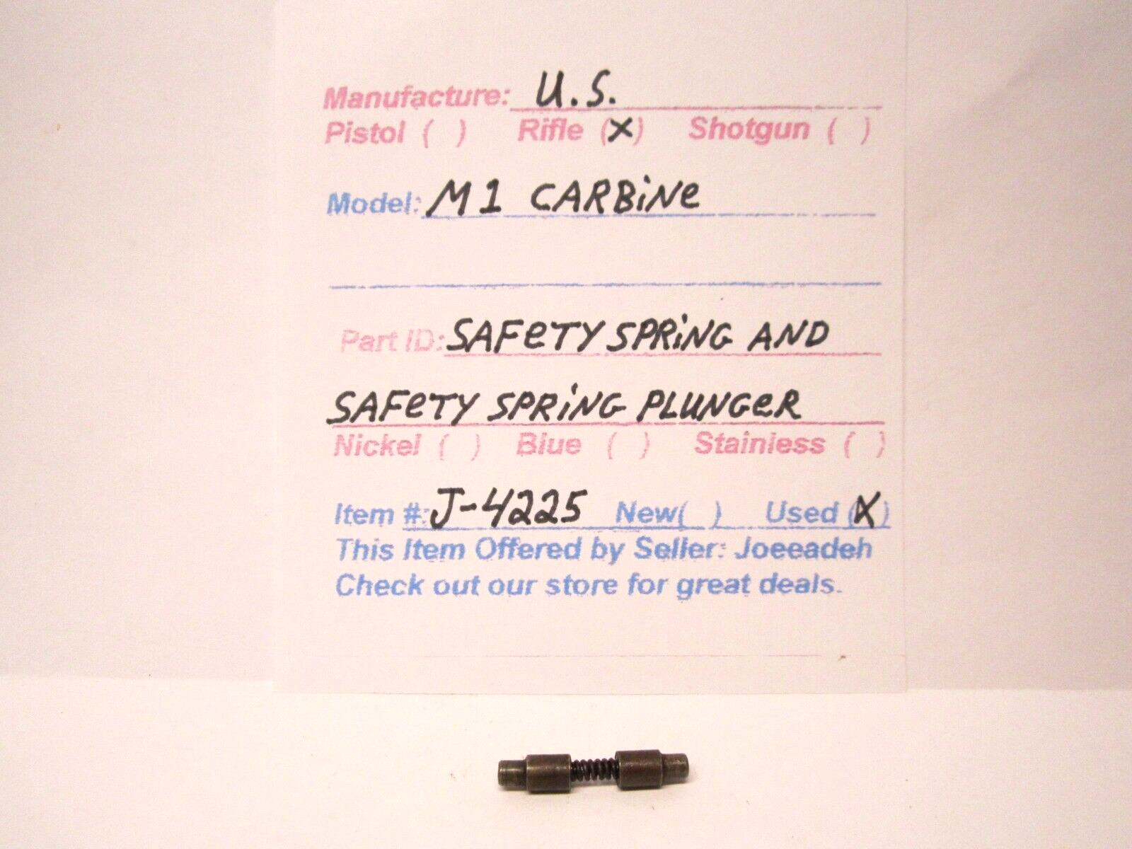 M1 CARBINE. U.S.G.I. (SAFETY SPRING AND PLUNGERS)  (ITEM # J-4225)