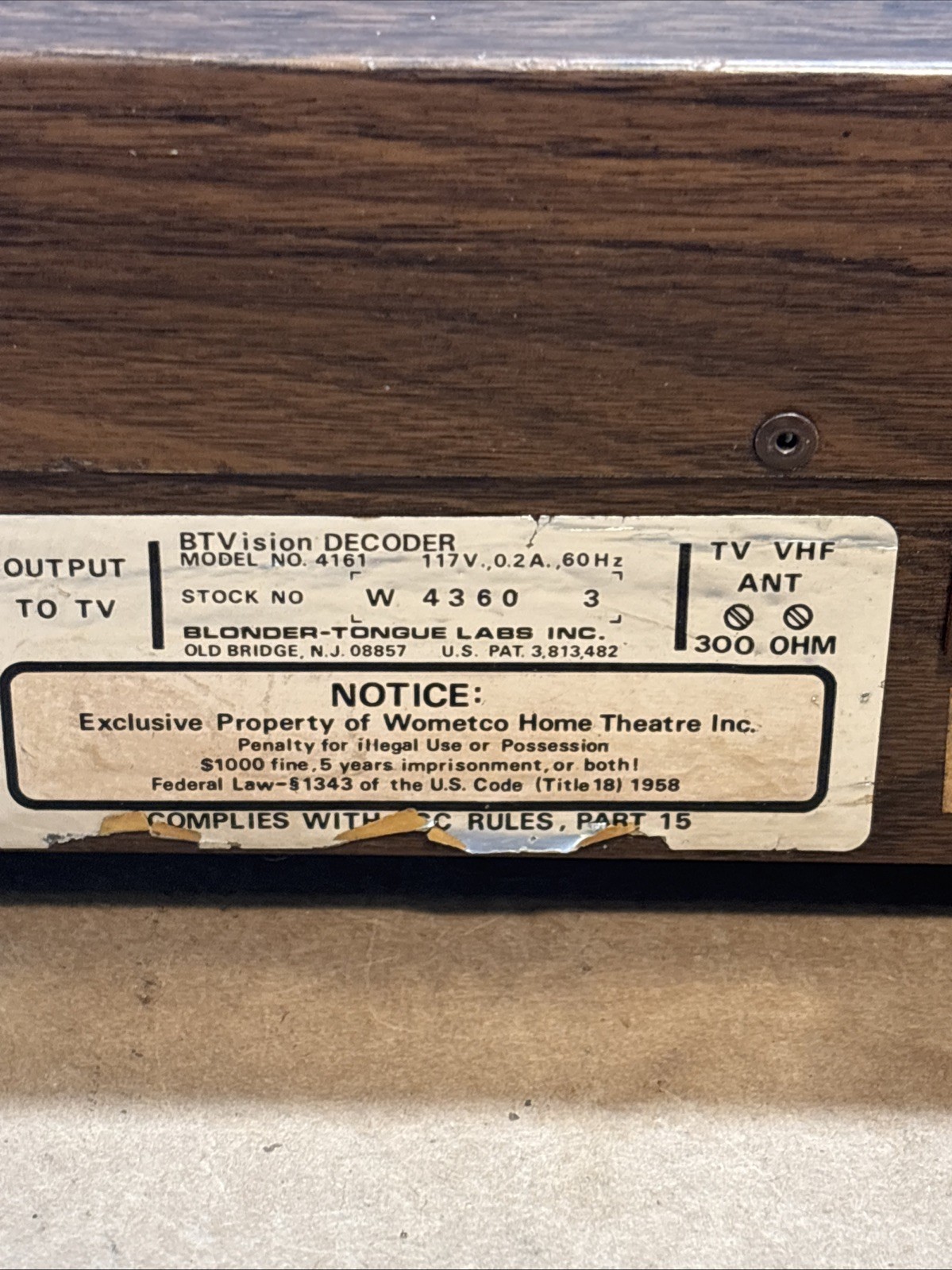 Vintage Wometco 4161 Home Theater Decoder.