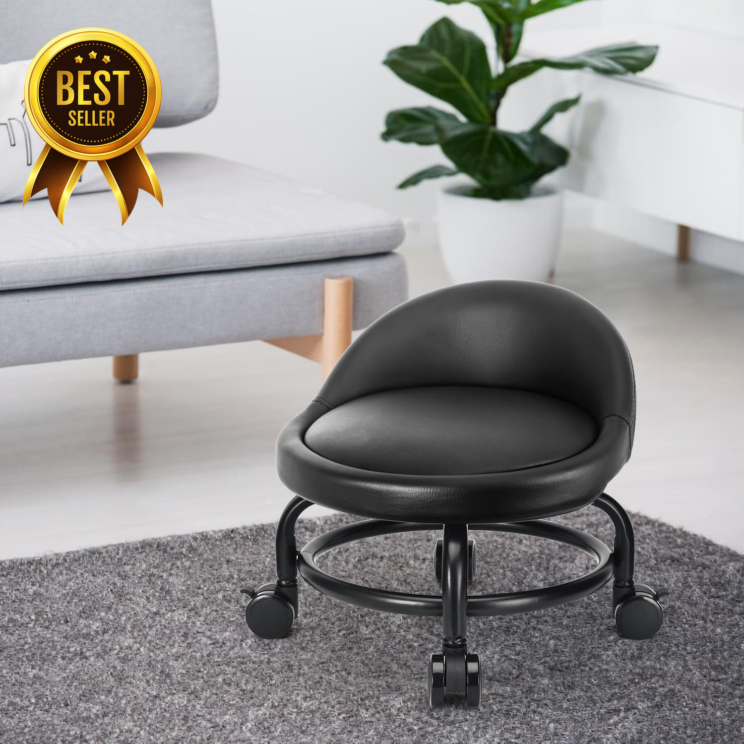 Rolling Stool with Backrest Low Height Roller Seat for Home Office Garage Shop