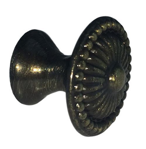 3/4" Small Ornate Knob Brushed Antique Brass