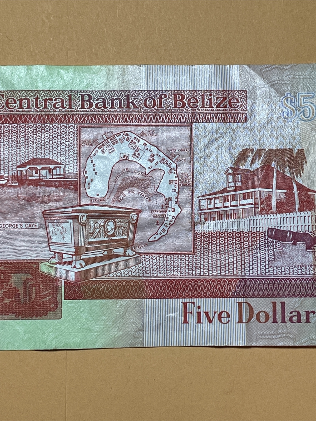 Belize Five Dollar Current Circulated Paper Money - New Issue - Dated 2016