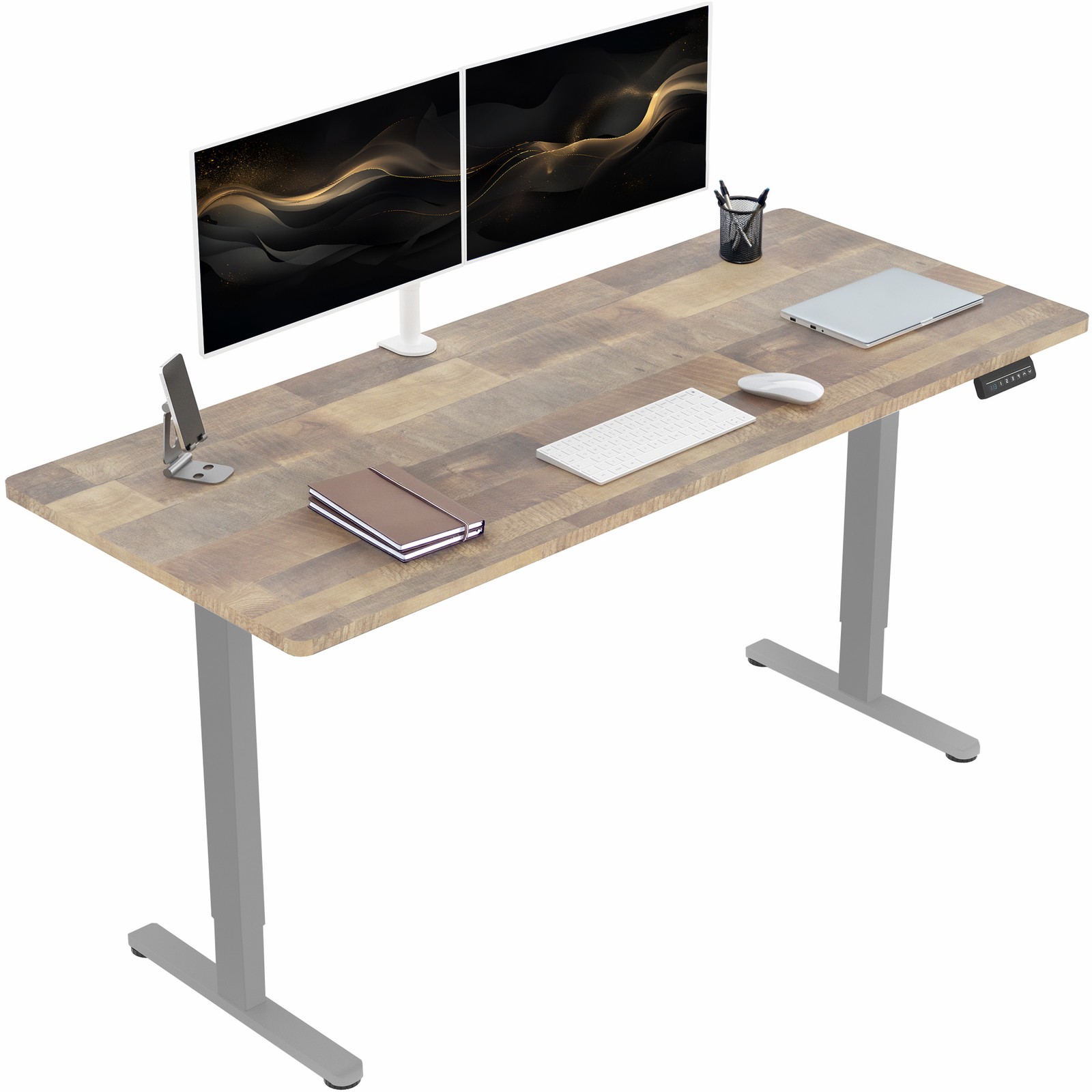 VIVO Dual Motor 71” x 30” Standing Desk, 1-Piece Reclaimed Wood Top, Gray Frame