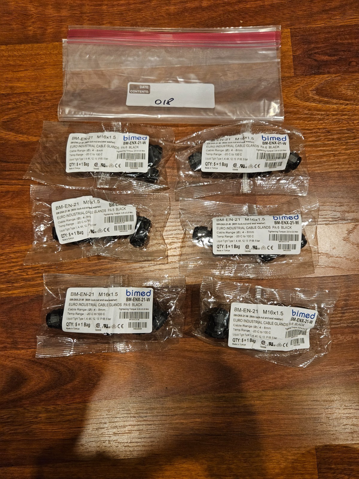 Bimed BM-EN-21 Euro Industrial Cable Glands M16x1.5 Black  1 bag of 5 pieces