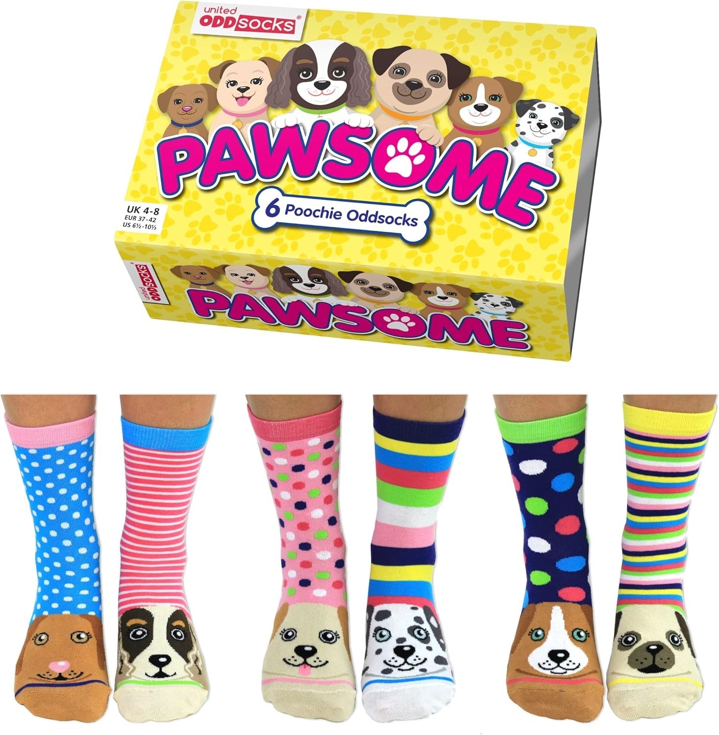 United Oddsocks Pawsome Odd socks Dog Puppy Women's Novelty UK 4- 8 Ideal Gift