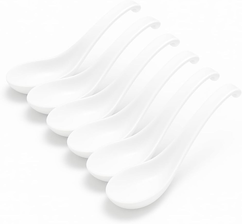 Asian Soup Spoons Set - Durable Meline Spoon for Ren, Miso, Japanese &