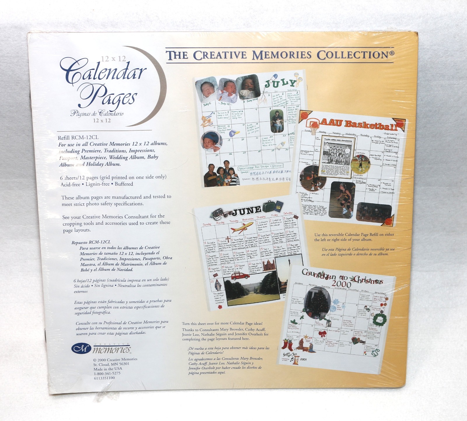 Creative Memories 12x12 Calendar Grid Scrapbook Refill Pages 6 Sheets 12 Pages
