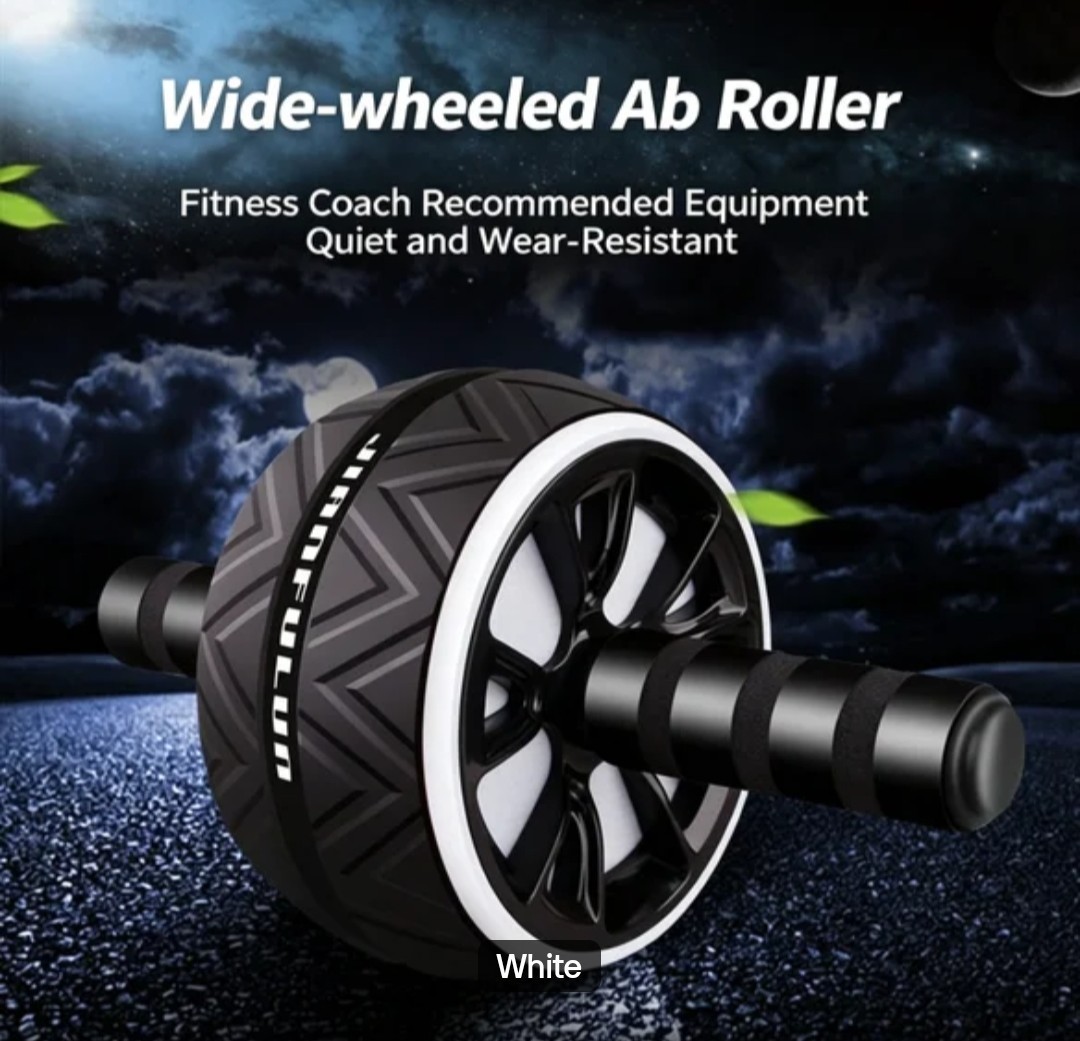 Ab Roller Wheel Abdominal Fitness Gym Exercise Equipment. Wht/Blk FREE SHIPPING!