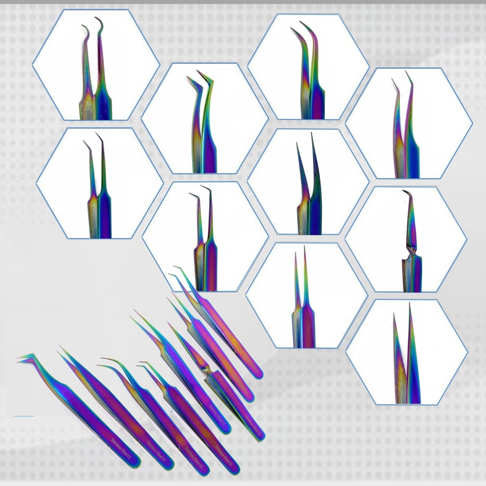 Eyelash Extensions Rainbow Multi-Color Tweezers