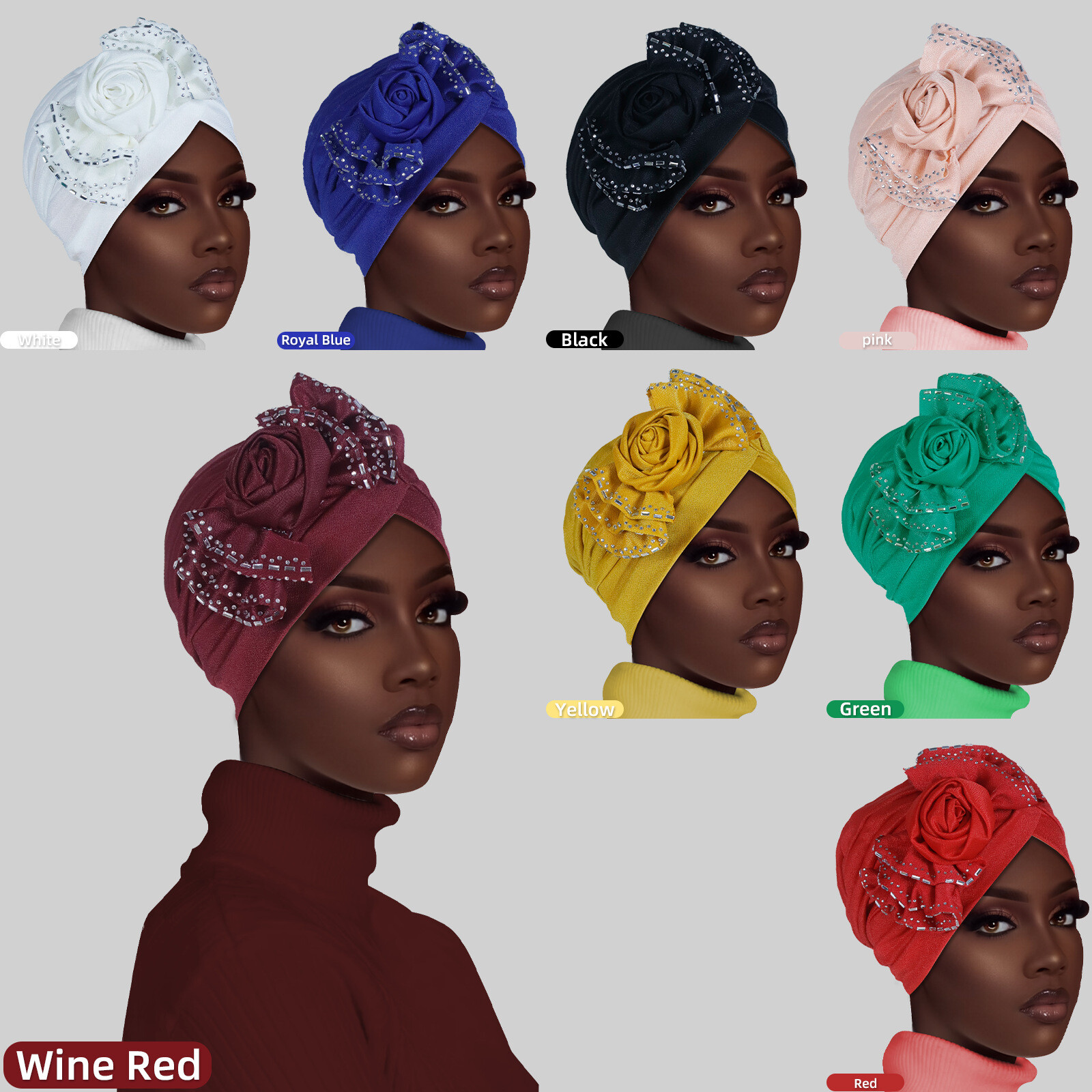 African Women Head Wrap Flower Pleated Hijab Hat Muslim Hair Loss Scarf Wrap Cap
