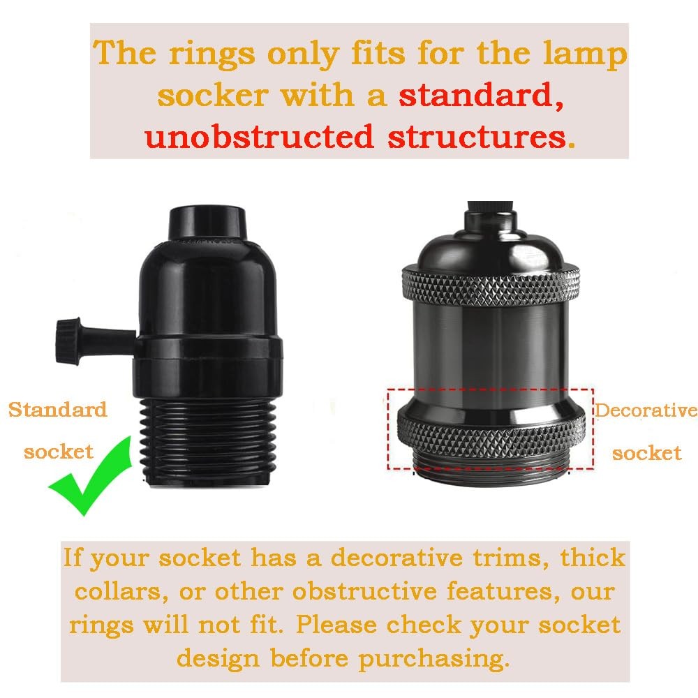 4PCS E26 Light Socket Shade Rings Collar Rings, 2 Assorted Size Lamp Shade Ri...