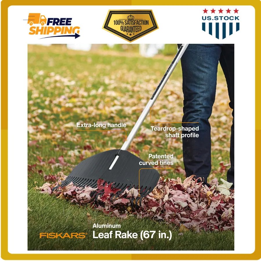 Fiskars Poly Leaf Rake 67 inch Lightweight Garden Tool