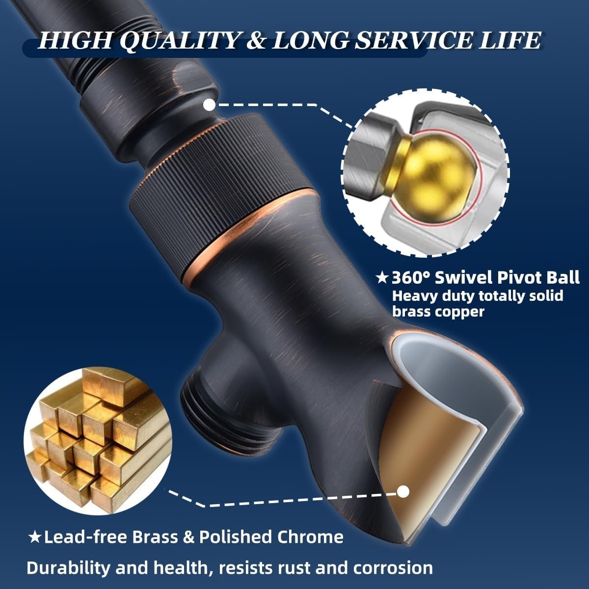 Brass Shower Head Arm Mount Adjustable Fit for Most Handheld Showers