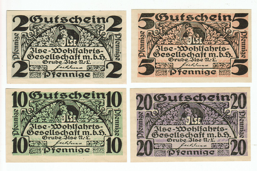 SET OF 4 GERMANY NOTGELD 2.5.10.20 PFENNIG JLSE 1920 UNC