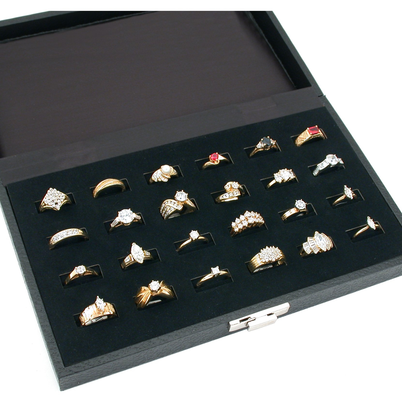 2 Black Travel Ring Case Jewelry Display Locking Trays