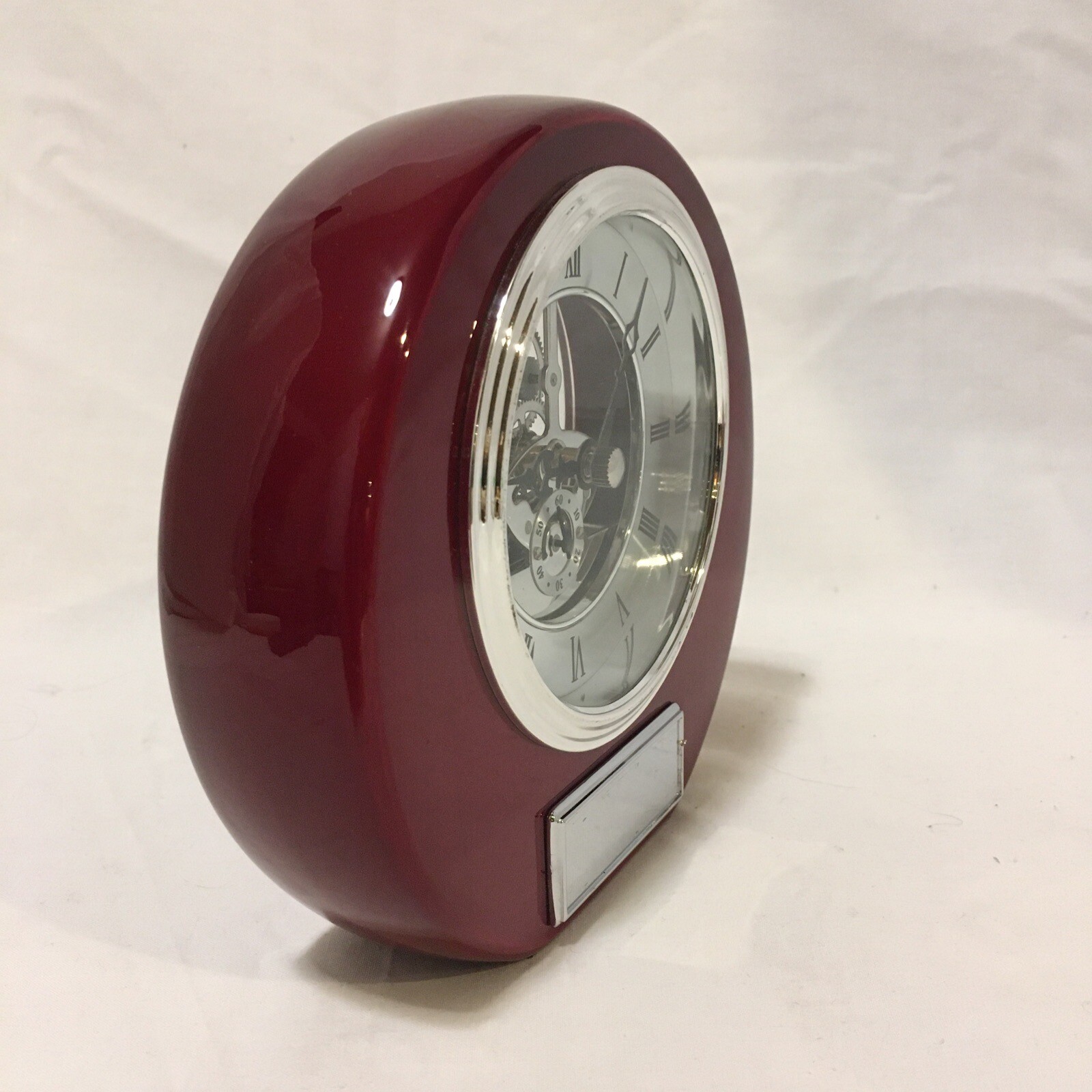 Executive Engraved Silver Gear Da Vinci Marquee Style Dark Cherry Desk Clock
