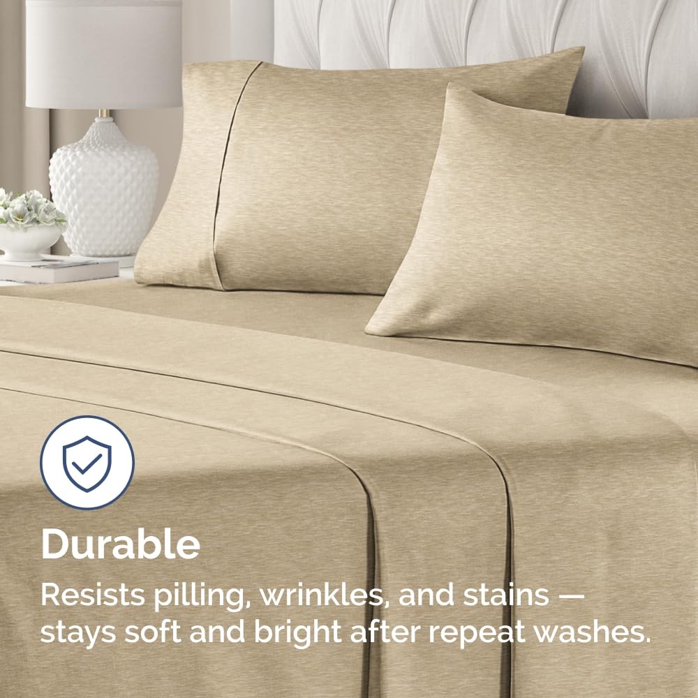 Queen Bed Pillowcases, 4 Piece, Soft And Durable, Heathered Brown