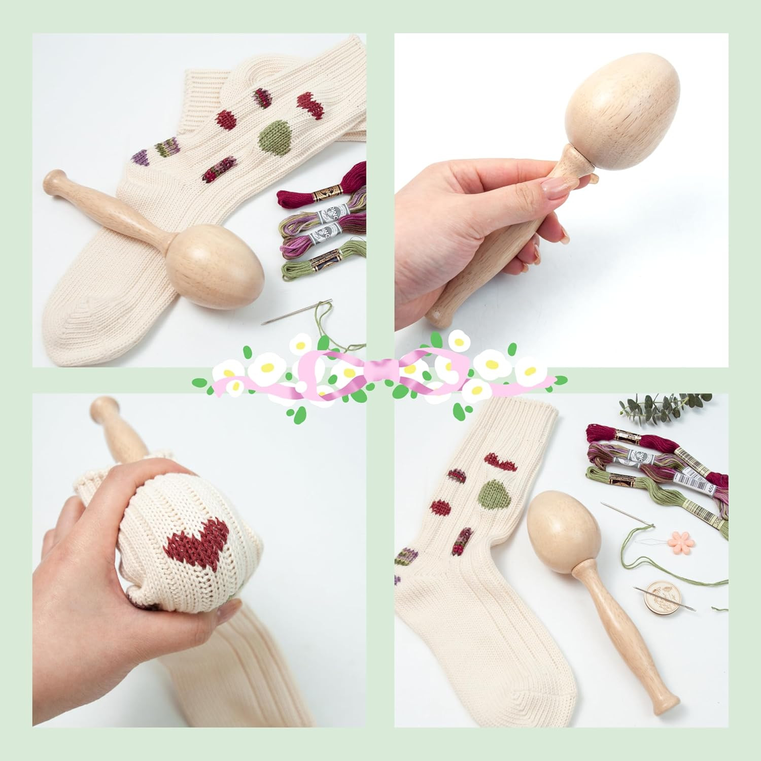 Darning Egg, Mini Darning Loom, Darning Egg Weaving Tool Set with Small Weaving