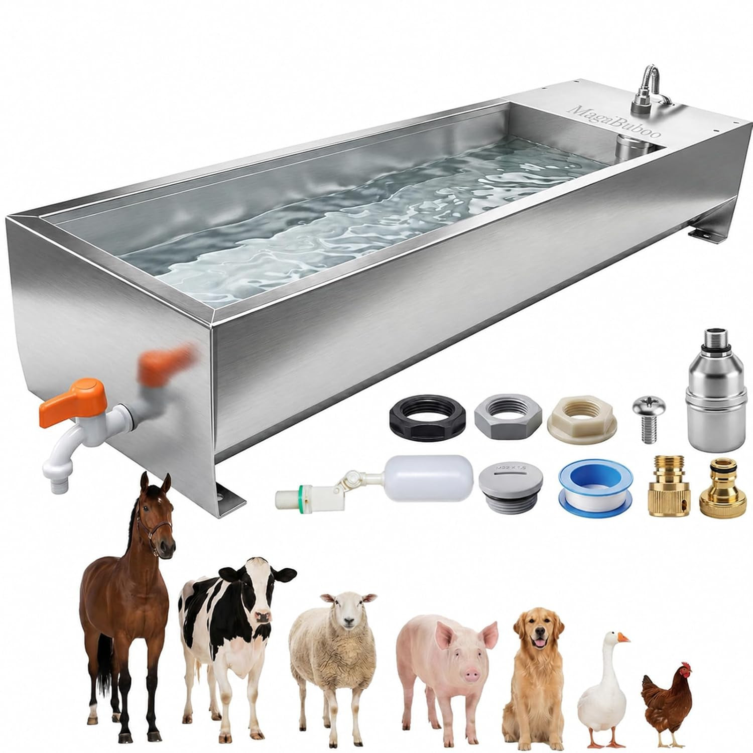 Automatic Livestock Water Trough, 54L Stainless Steel Animal Waterer with Float
