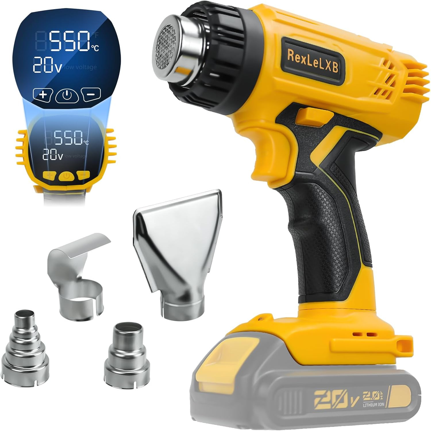 Cordless Heat Gun for Dewalt 20V Li-Ion Battery, 350W Fast Heating up to 1022℉ (