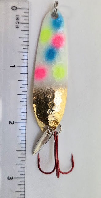 2 Hot Glow Wonder Bread Gold Flutter Ice Spoons Walleye 1/4 oz Stone Cold USA