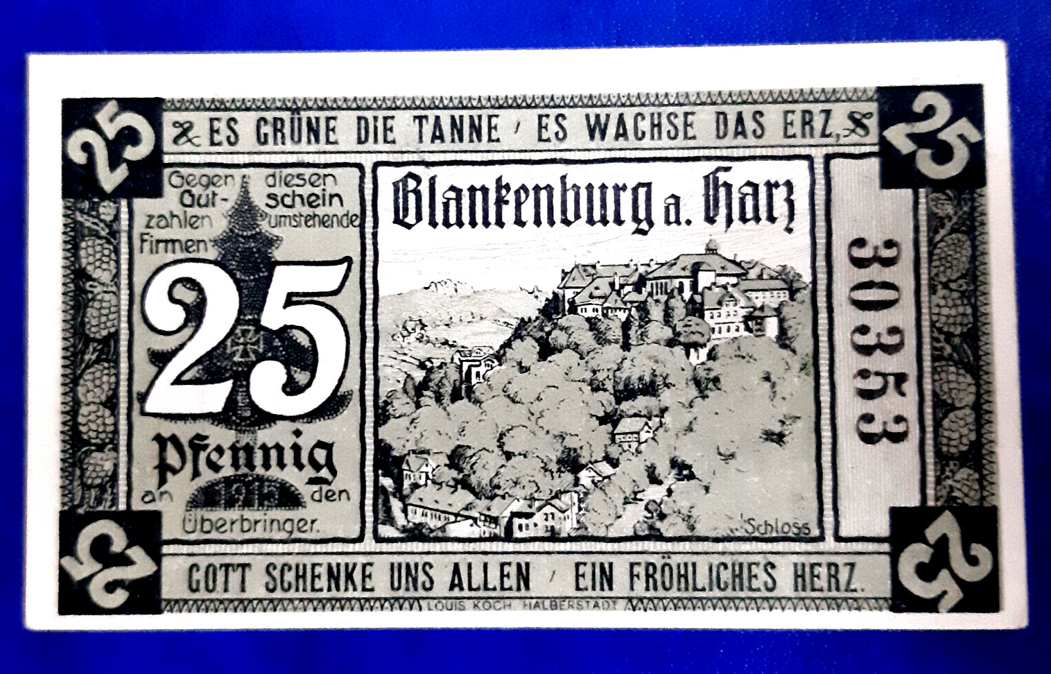 BLANKENBURG NOTGELD 25 PFENNIG 1920 EMERGENCY MONEY GERMANY BANKNOTE (26680)