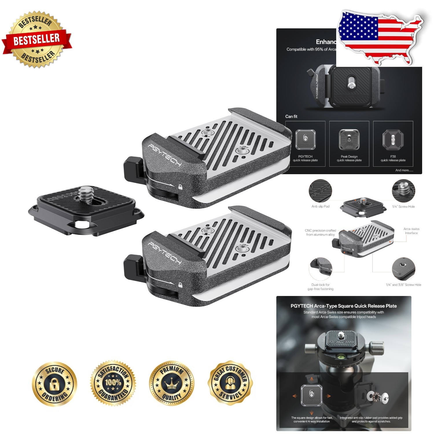 Arca Swiss Camera Plate V2 Kit - Quick Release Mount, Aluminum, Secure Dual Lock