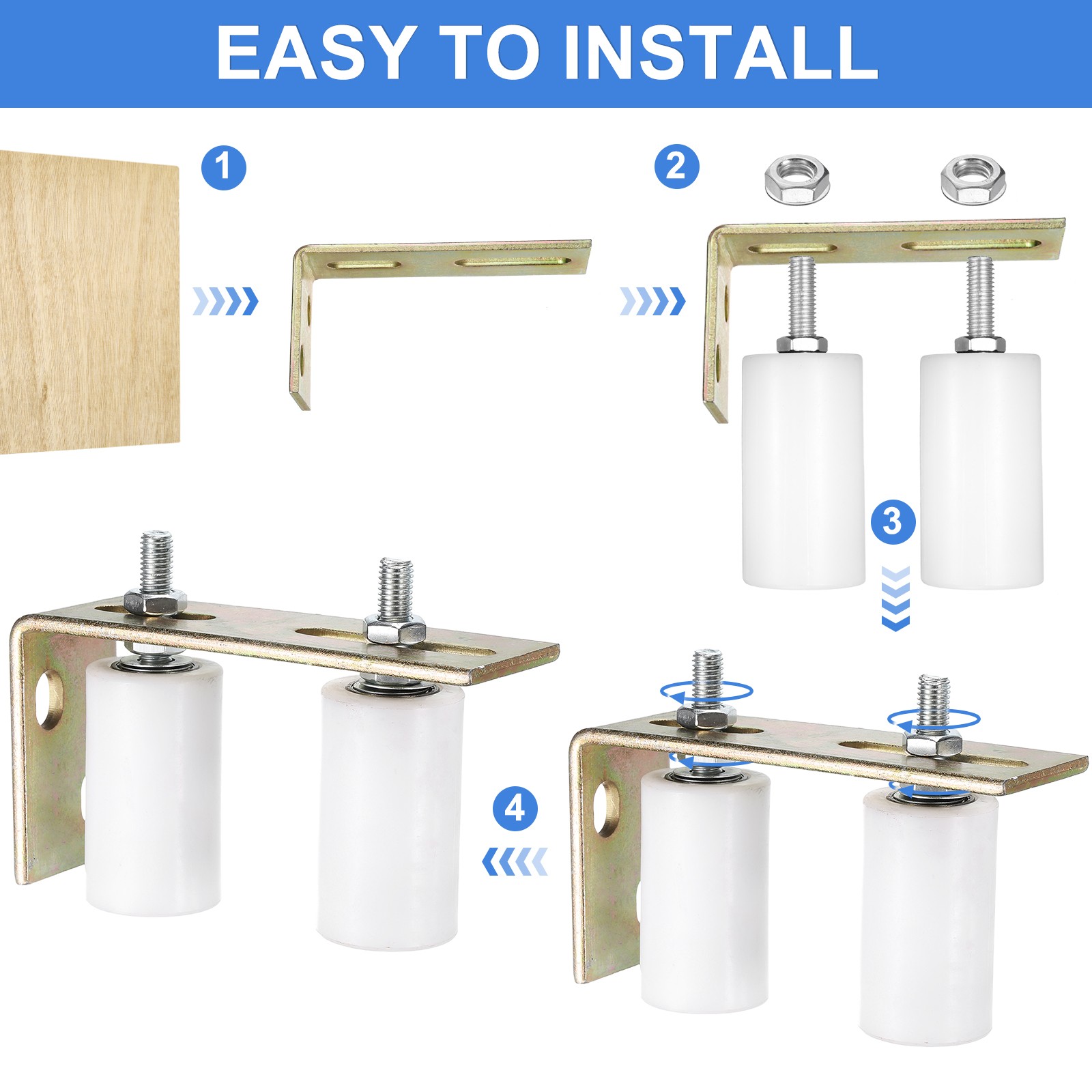 4Pcs Slide Gate Guide Roller 3" Nylon Gate Support Rollers with Bracket White