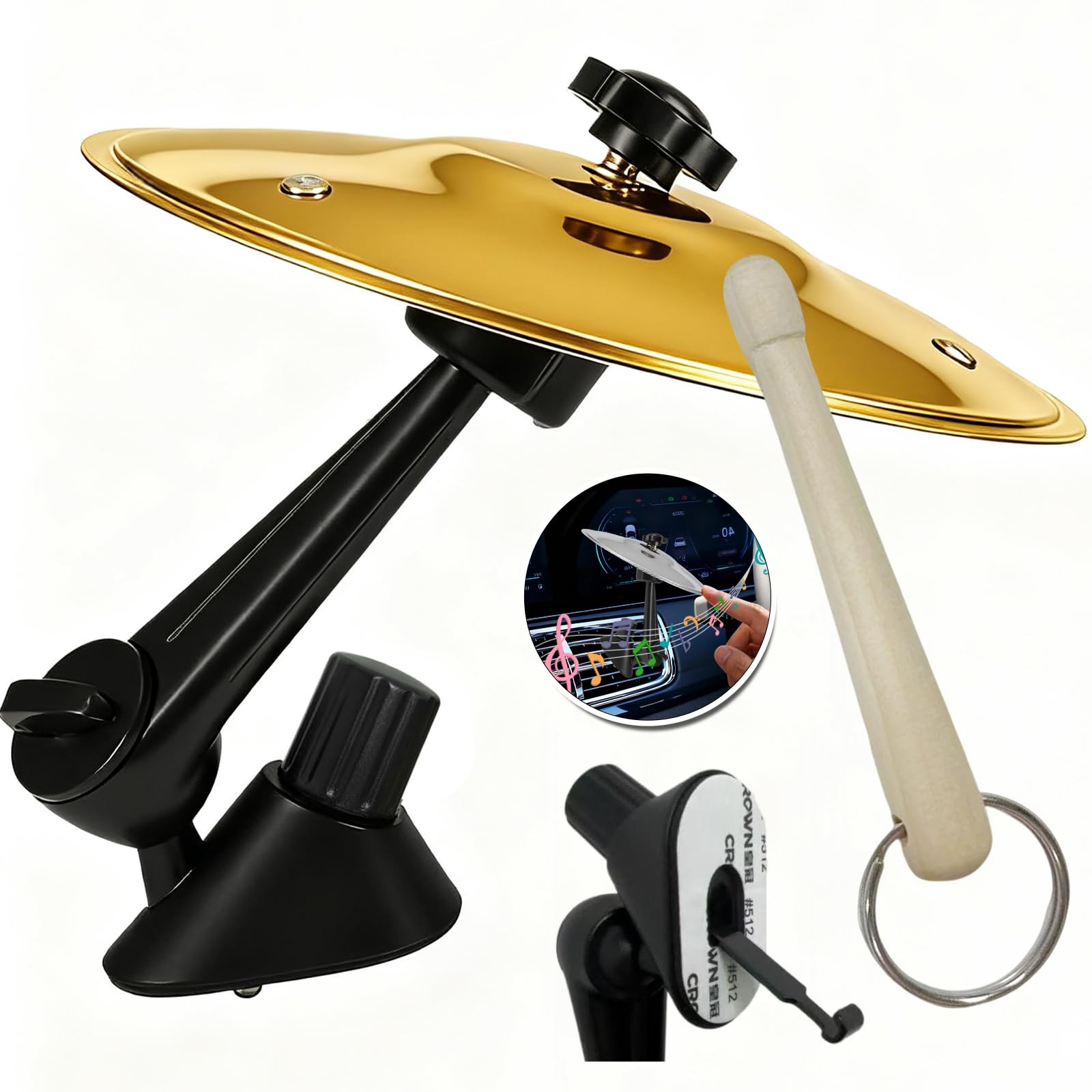 Mini Crash Cymbal Car Air Vent Decor - Drum Accessory for Music Lovers (Gold)