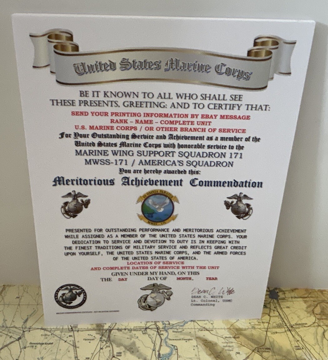 U.S.M.C. / 171ST WING SUPPORT SQUADRON / MERITORIOUS ACHIEVEMENT COMMENDATION