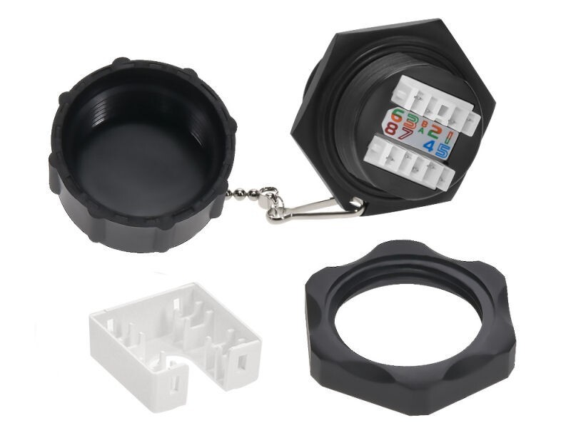 CAT.6 Shielded RJ45 Ethernet Industrial Panel Mount Punch Down Coupler +Dust Cap