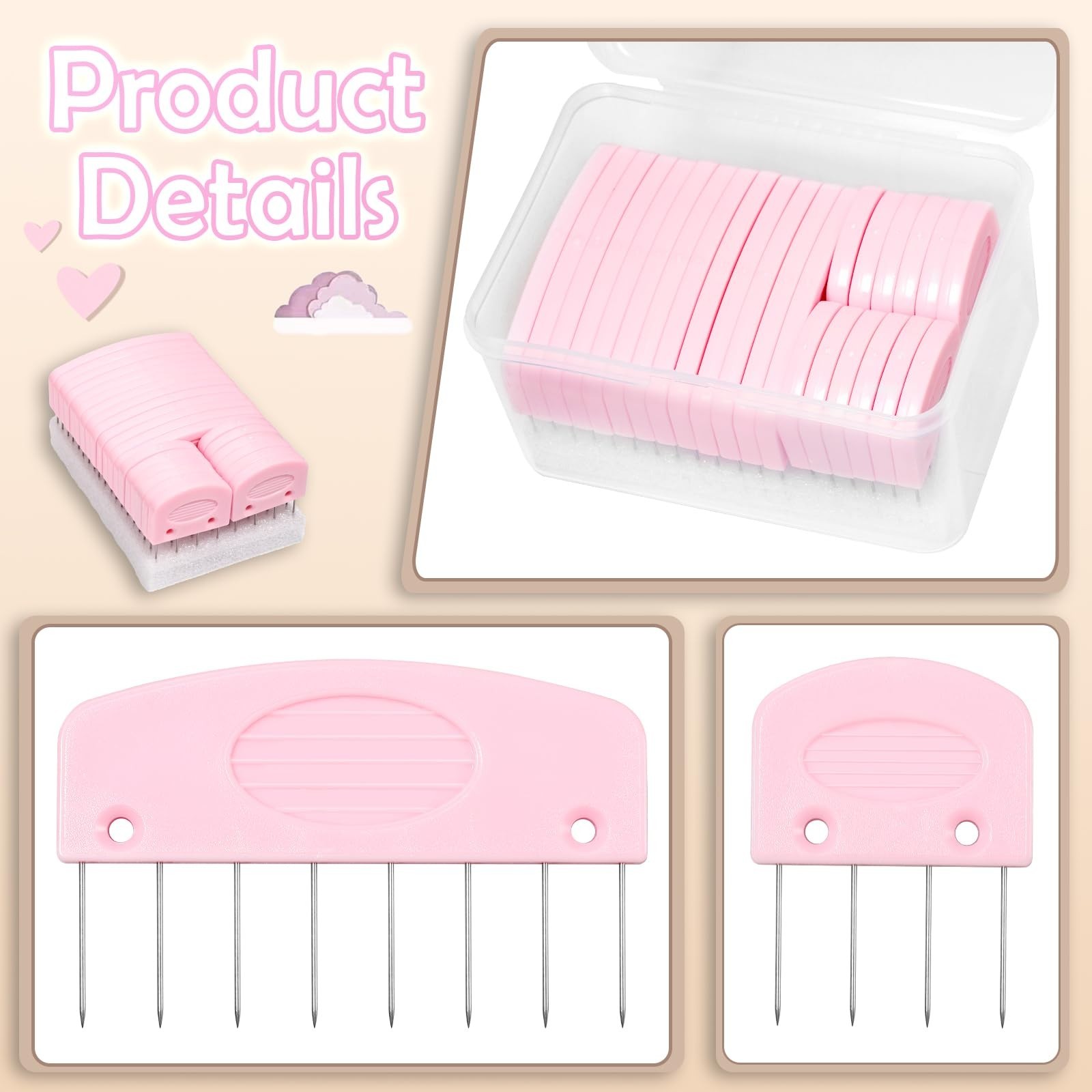 Knit Blocking Pins Kit, 25 Pcs Pink Color Knit Blocking Combs, Knit Blocking ...