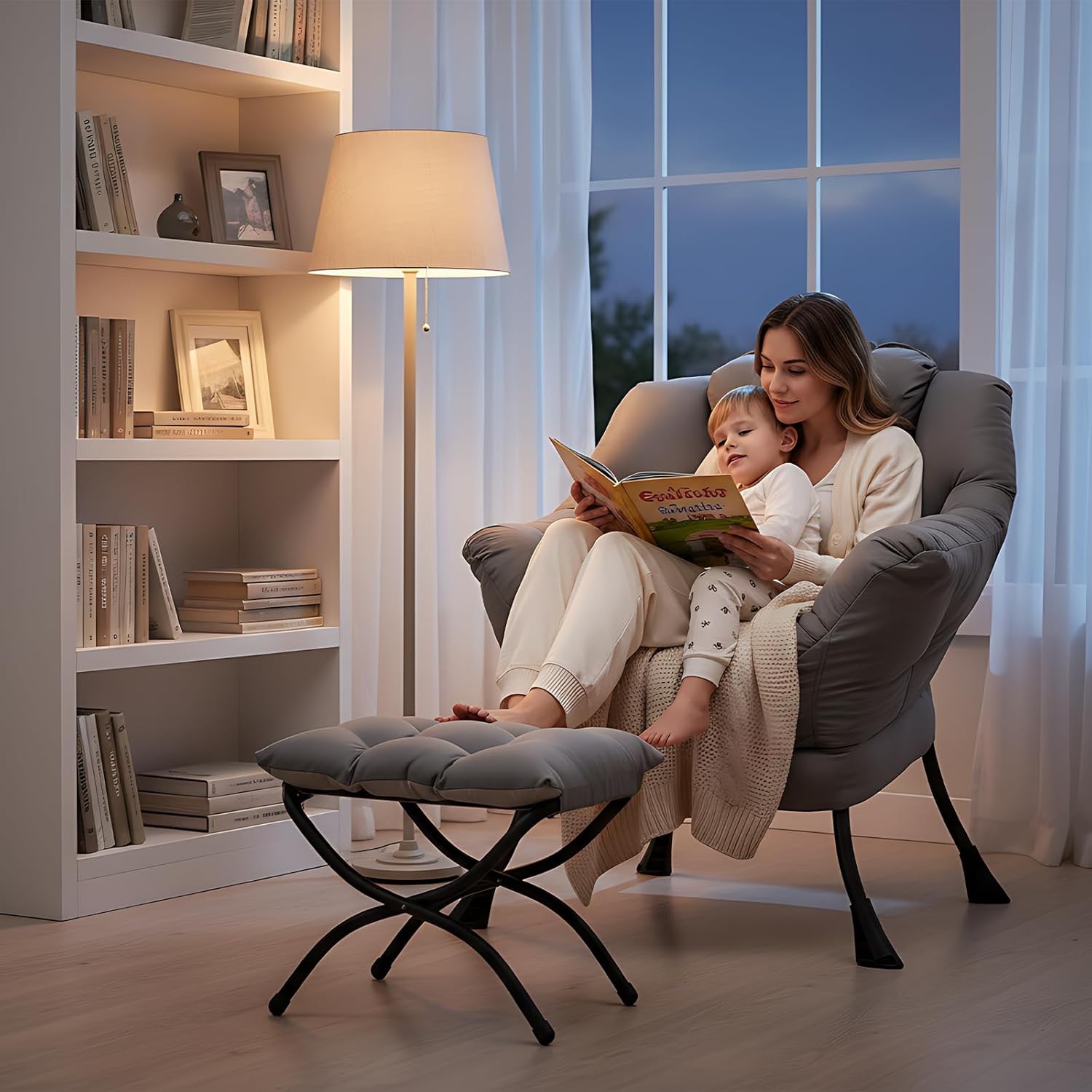Lazy Chair W/ Ottoman Modern Lounge Accent Chair W/ Armrests & a Side Pocket
