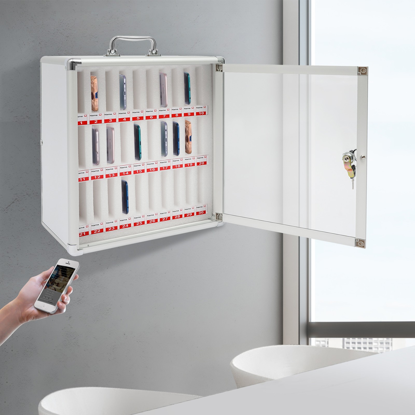 30 Slots Storage Cabinet For Cell Phones Lockable Cell Phone Storage Cabinet