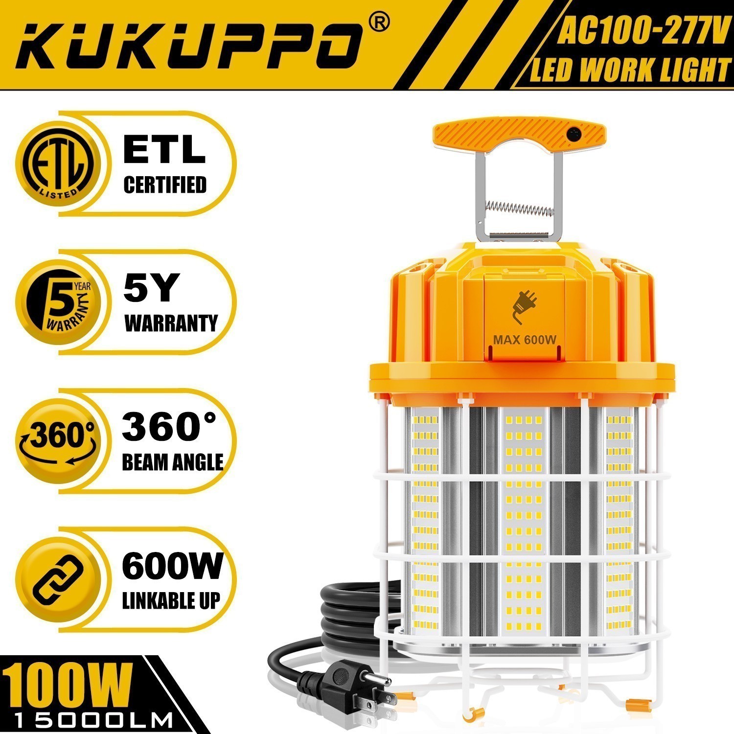 100 Watt LED Temporary Work Light -Linkable & Industrial-Grade for Construction