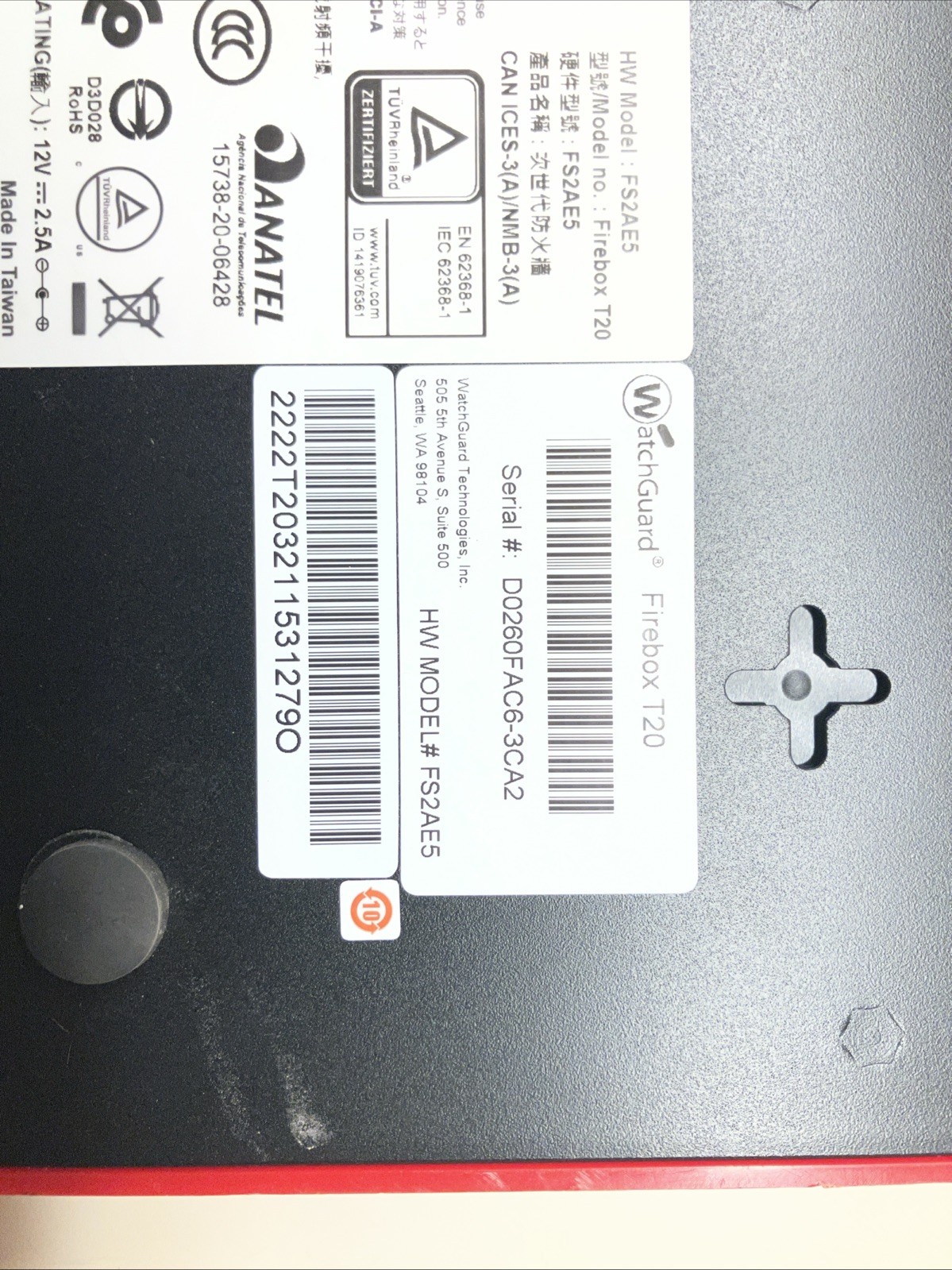 WatchGuard Firebox T20 FS2AE5 Firewall Security With Pwr Adapt-untested Pwrs On