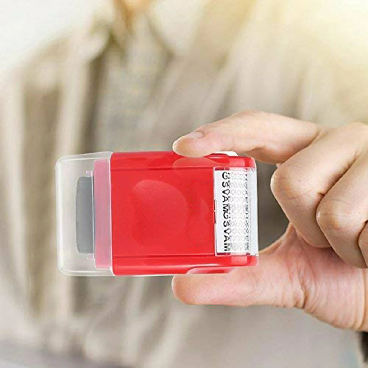 Identity Theft Protection Roller Stamp for Workshop (Red)