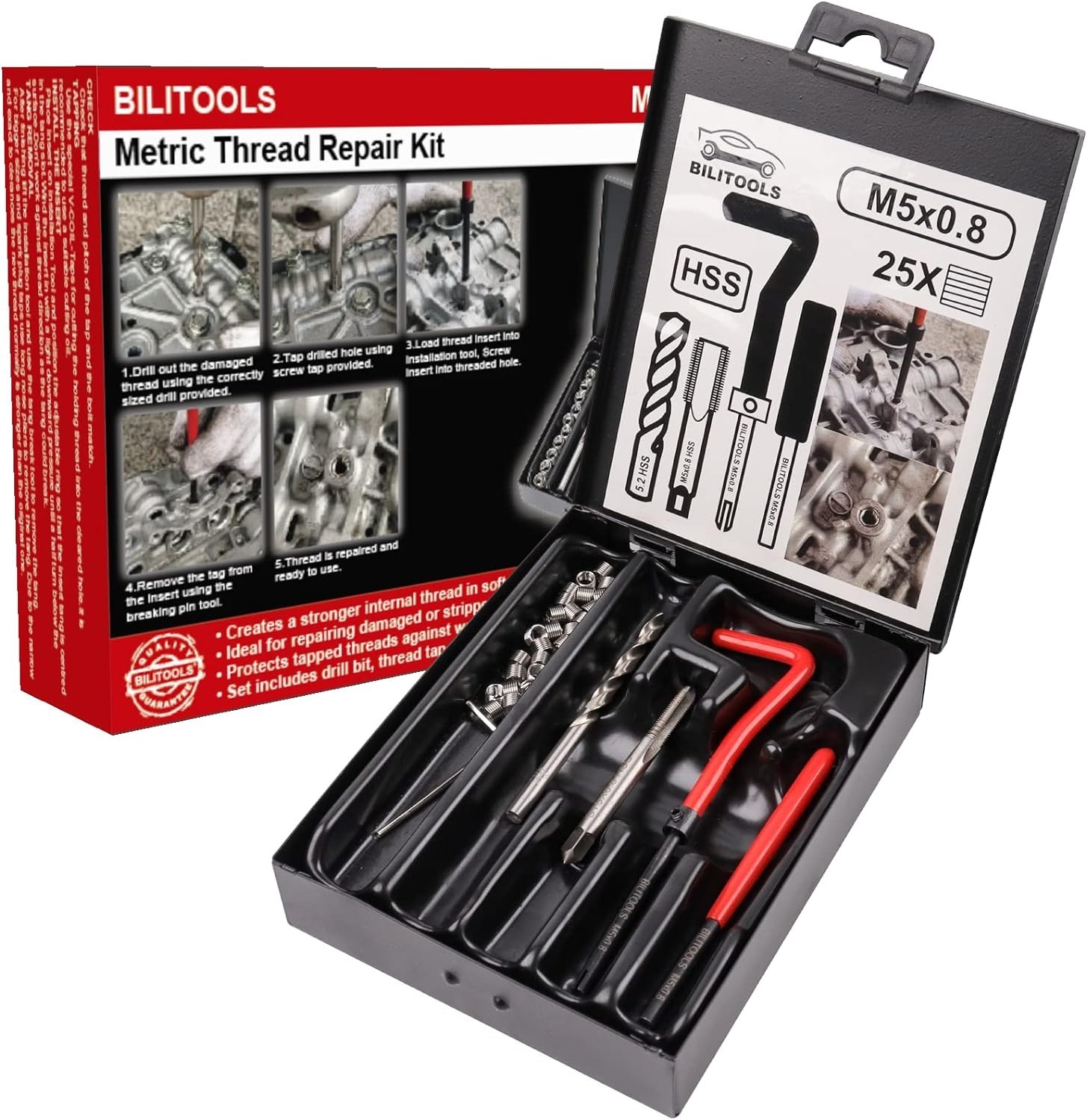 Versatile M5x0.8 Thread Repair Kit for Metals & Polymers - HSS Drill Included