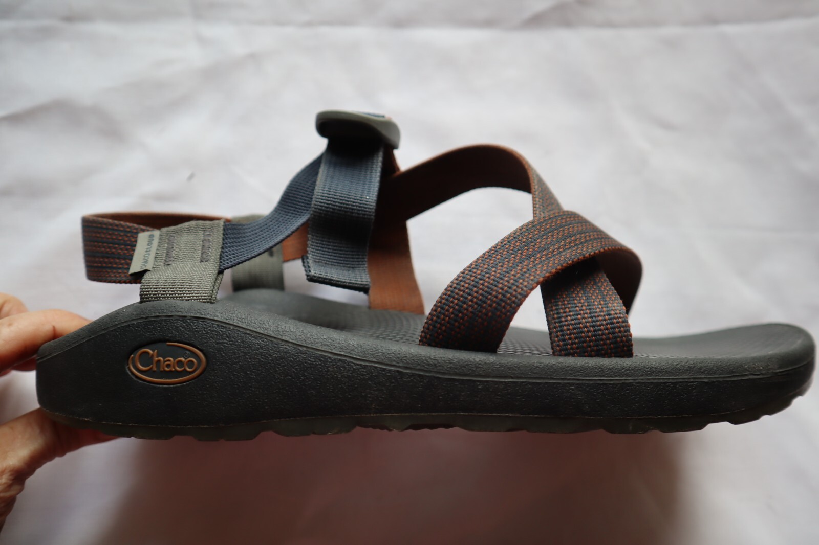 Brown Blue & Rusty Orange CHACO Webbed Strap Slingback Sandals Man's 12
