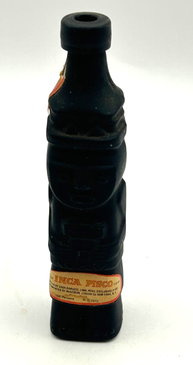 Vintage Inca Pisco “Inca Pico” Figural Mini Liquor Bottle Matte Black Peru Empty