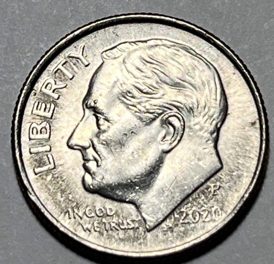 2020 P Roosevelt Dime Errors Strike Through Grease Both Sides