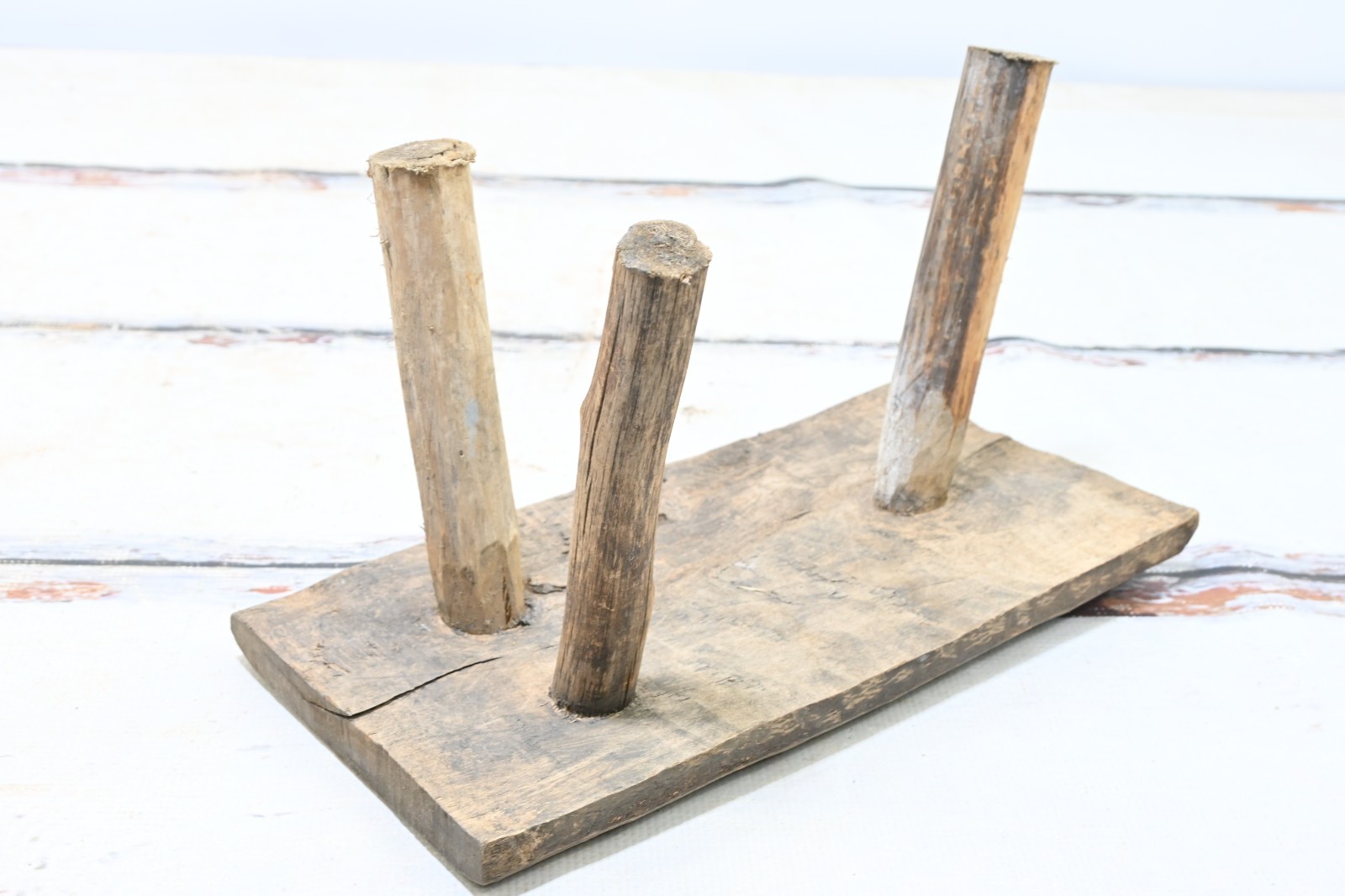 Antique . Primitive Handmade Wood Stool Milking Stool 3 Leg Barn Stool #4