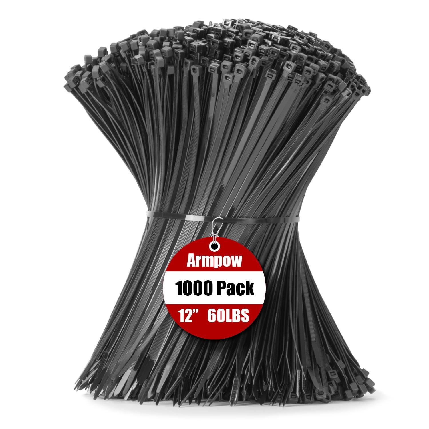 New Armpow 12 Inch Zip Ties Black 1000 PCS, 60 Lbs- Heavy Duty Tensile Strength