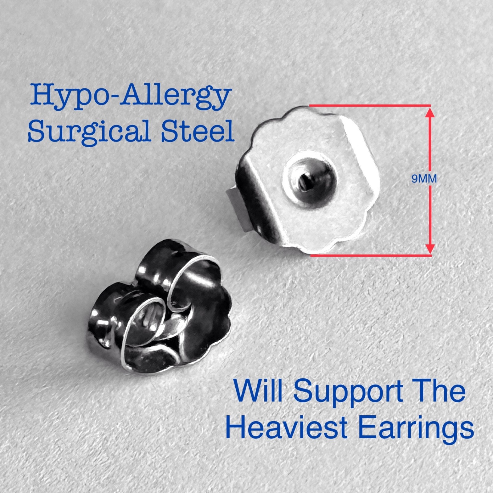 8 Pairs of Hypo Allergy Extra-large Surgical Steel Earring Backs (16 total)