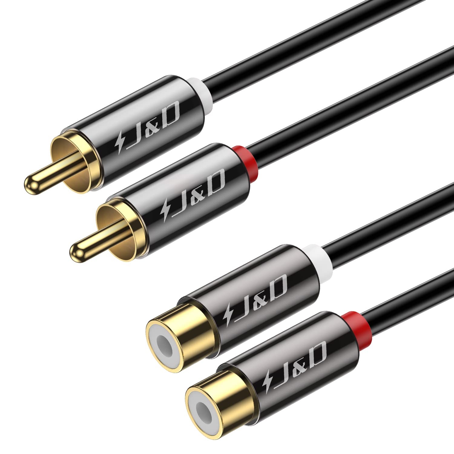 J&D 2 RCA Extension Cable, Gold Plated Copper Shell Heavy 6 Feet