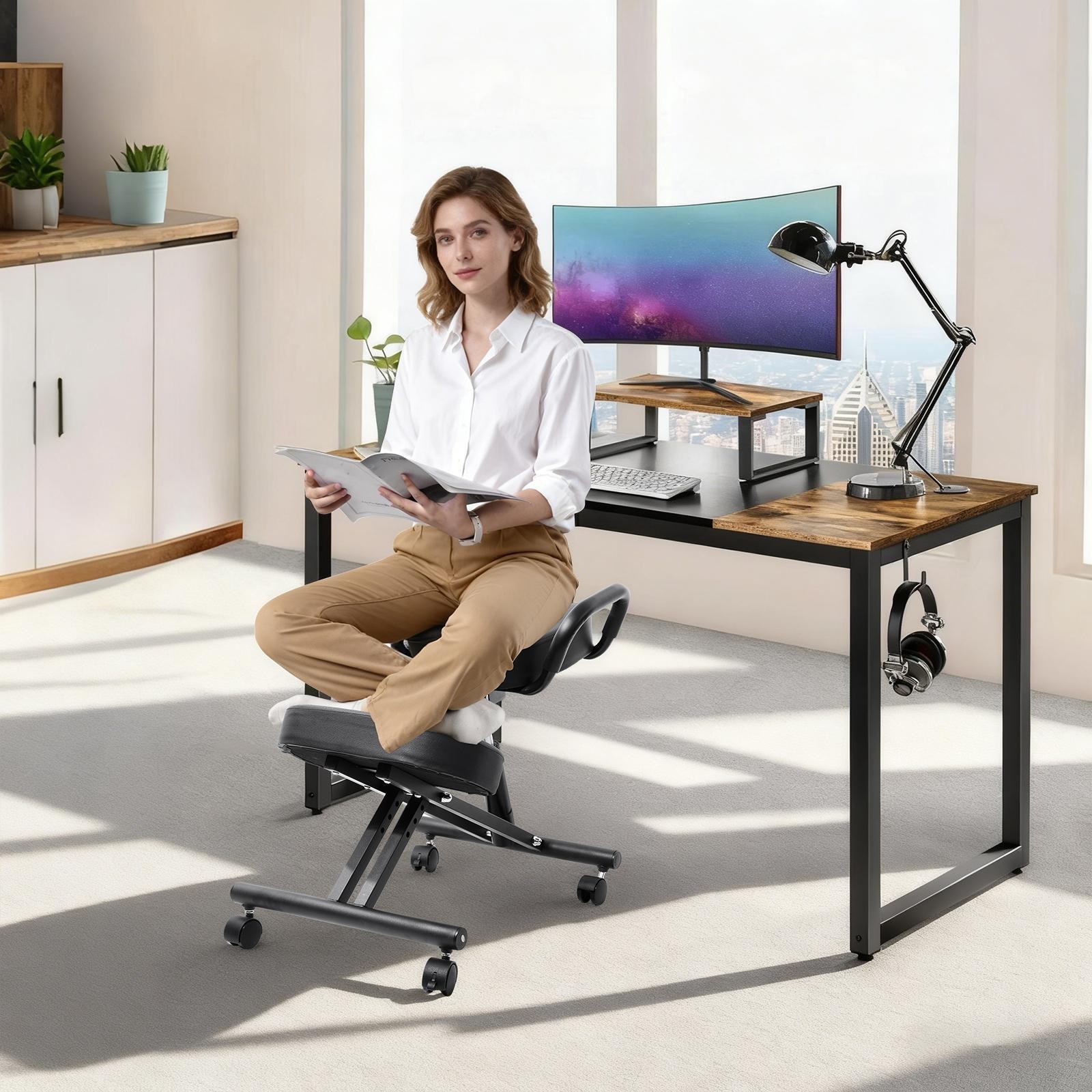 Ergonomic Kneeling Chair Adjustable Posture Chair Stool With Angled Seat Black