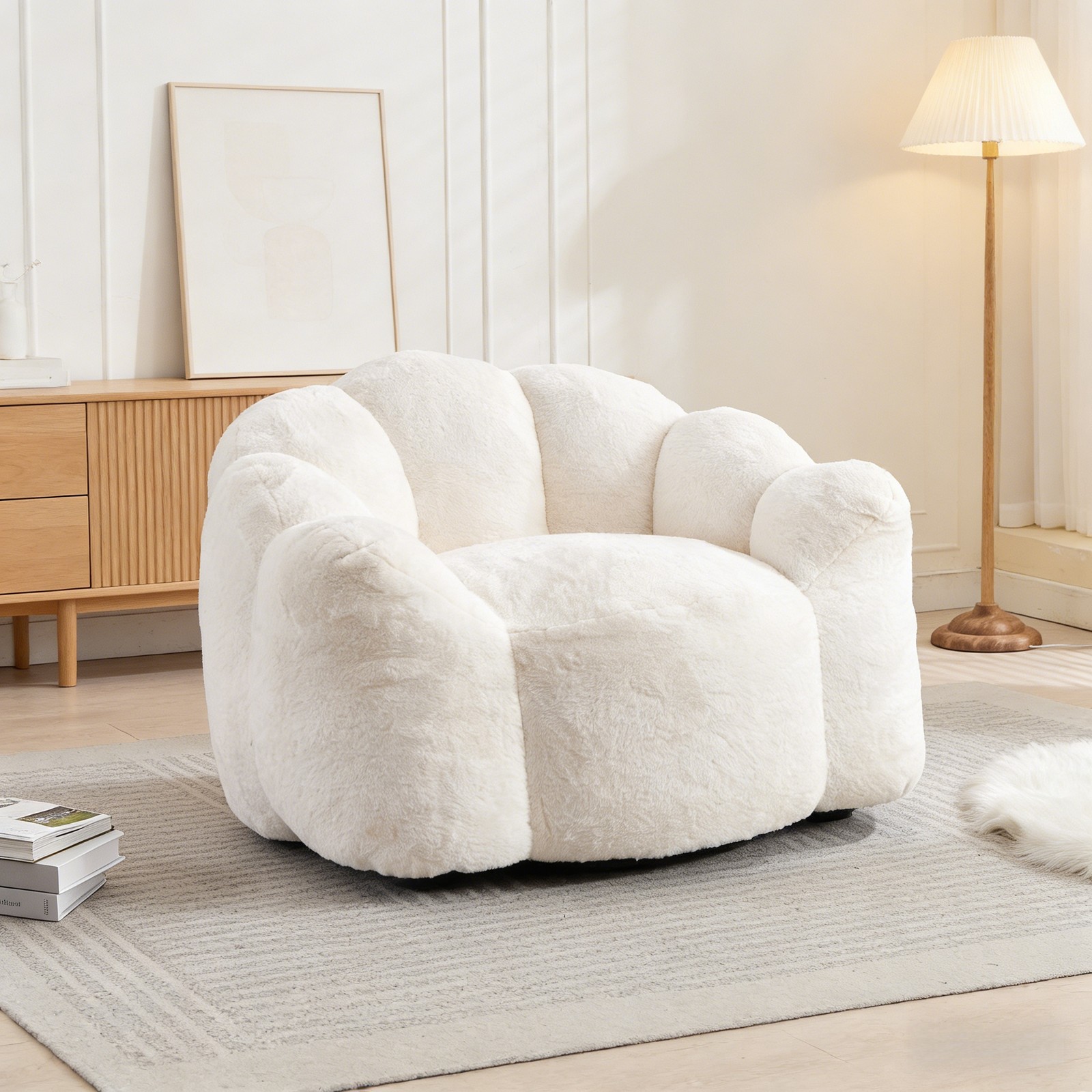 White Lotus Compression Sofa Bean Bag Pull Ring Portable Living Room Bedroom