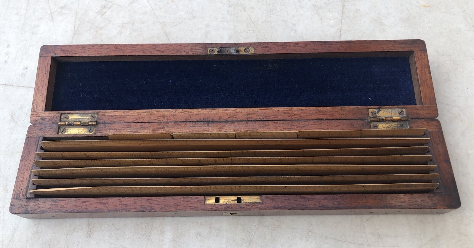 Wooden Box With Set Of Stanley’s Engine Divided Rulers