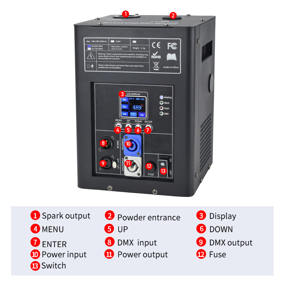 750W Cold Spark Machine LCD Firework Machine DMX512 DJ Stage Effect Black